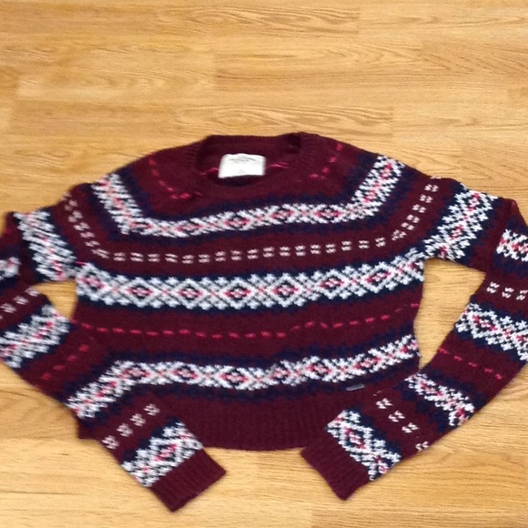 Abercrombie & Fitch Sweaters - FAIR ISLE KNIT burgundy cropped knit SWEATER, XS